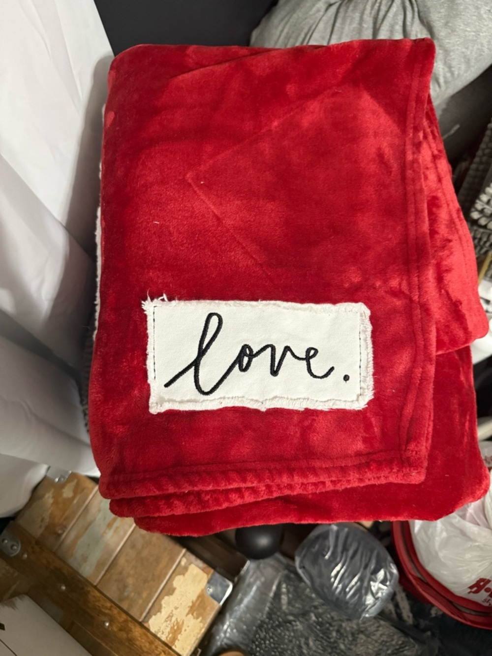 Red 'Love' Rae Dunn Plush Throw Blanket